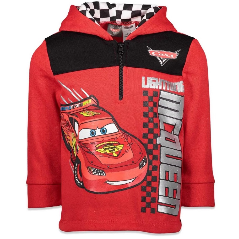 Disney Pixar Cars Lightning McQueen Toddler Boys Fleece Half Zip Hoodie 3T
